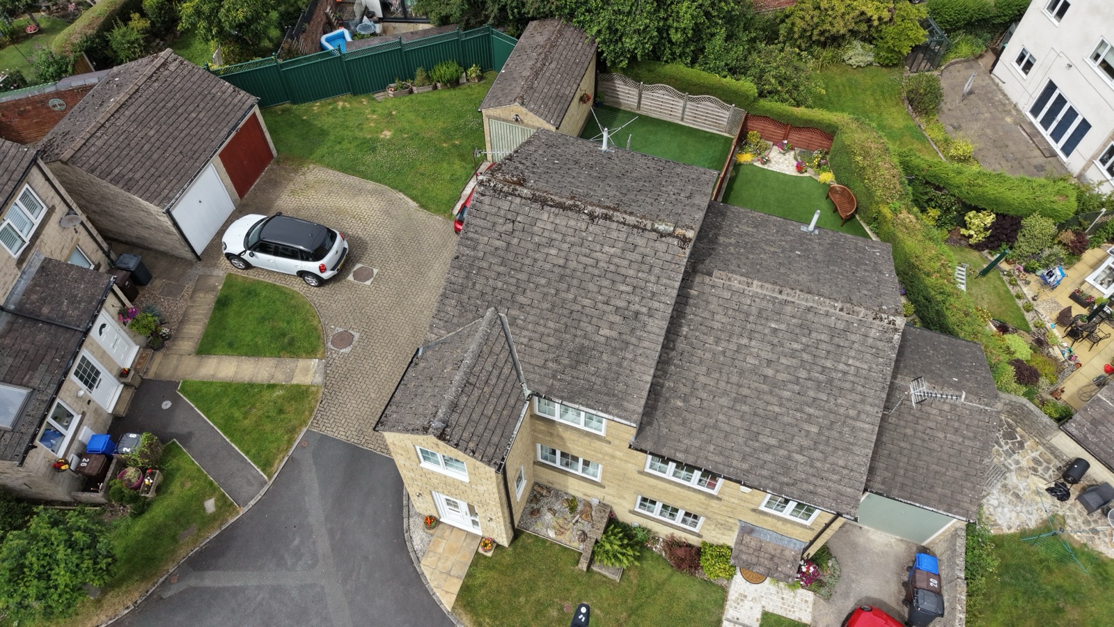 Aerial overview of a stone detached property in Dore